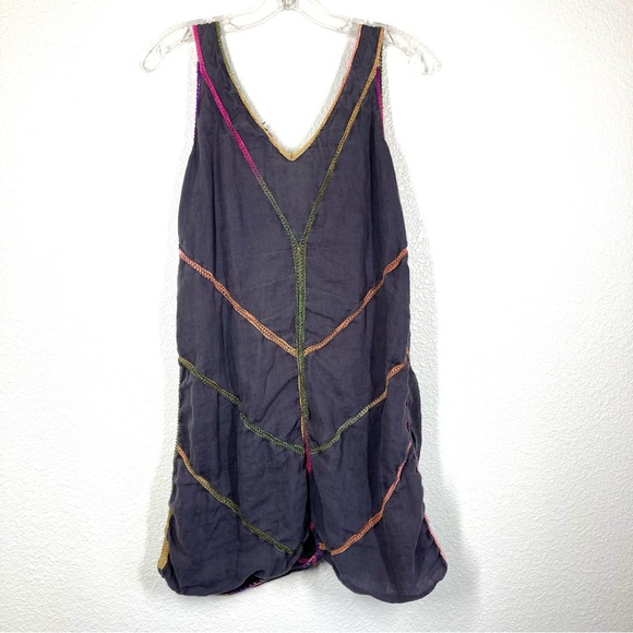 Calypso St. Barth Linen Mini Dress Medium Sleeves less Gray Rainbow Embroidered - Picture 6 of 16